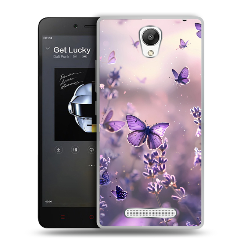 Силиконовый чехол на Xiaomi RedMi Note 2 с принтом бабочки и лаванда Силиконовый чехол на Xiaomi RedMi Note 2 с принтом бабочки и лаванда