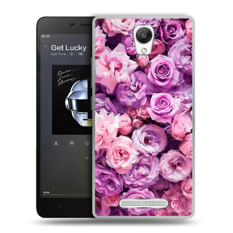Силиконовый чехол на Xiaomi RedMi Note 2 с принтом лавандовые розы Силиконовый чехол на Xiaomi RedMi Note 2 с принтом лавандовые розы
