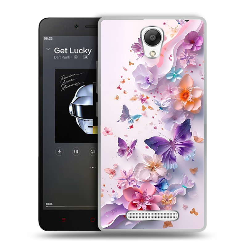 Силиконовый чехол на Xiaomi RedMi Note 2 с принтом цветы бабочки Силиконовый чехол на Xiaomi RedMi Note 2 с принтом цветы бабочки