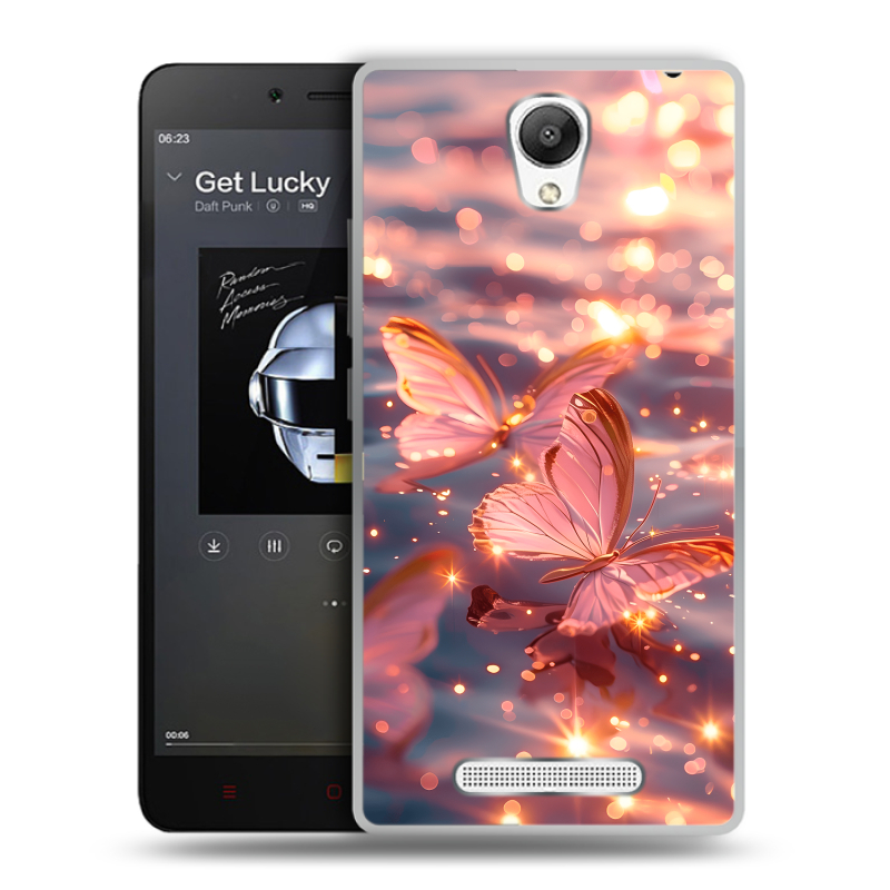 Силиконовый чехол на Xiaomi RedMi Note 2 с принтом бабочки розовые Силиконовый чехол на Xiaomi RedMi Note 2 с принтом бабочки розовые