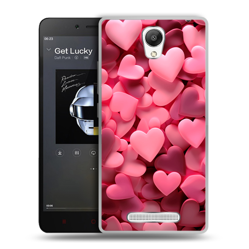 Силиконовый чехол на Xiaomi RedMi Note 2 с принтом розовые сердечки Силиконовый чехол на Xiaomi RedMi Note 2 с принтом розовые сердечки