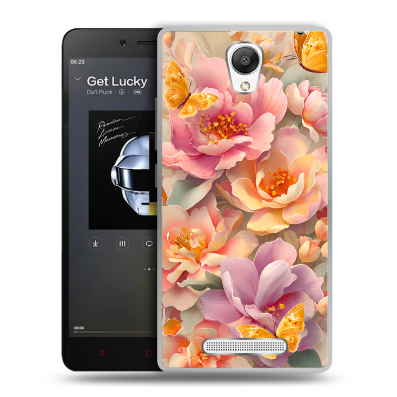 Силиконовый чехол на Xiaomi RedMi Note 2 с принтом Цветы и бабочки Силиконовый чехол на Xiaomi RedMi Note 2 с принтом Цветы и бабочки