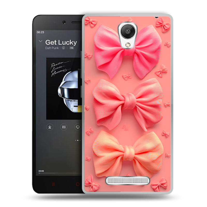 Силиконовый чехол на Xiaomi RedMi Note 2 с принтом Розовые бантики Силиконовый чехол на Xiaomi RedMi Note 2 с принтом Розовые бантики