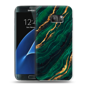 Силиконовый противоударный чехол на Samsung Galaxy S7 с принтом Мрамор зеленое золото Силиконовый противоударный чехол на Samsung Galaxy S7 с принтом Мрамор зеленое золото