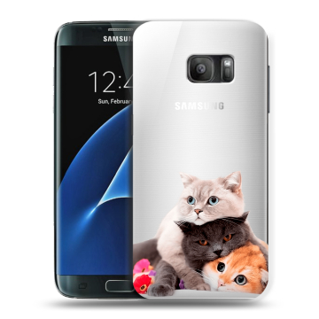 Силиконовый противоударный чехол на Samsung Galaxy S7 с принтом Кошки Силиконовый противоударный чехол на Samsung Galaxy S7 с принтом Кошки
