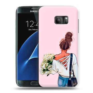 Силиконовый противоударный чехол на Samsung Galaxy S7 с принтом Девушка и букет Силиконовый противоударный чехол на Samsung Galaxy S7 с принтом Девушка и букет