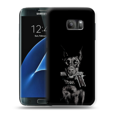 Силиконовый противоударный чехол на Samsung Galaxy S7 с принтом Доберман и пистолет Силиконовый противоударный чехол на Samsung Galaxy S7 с принтом Доберман и пистолет
