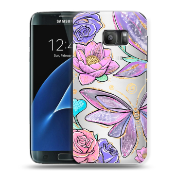 Силиконовый противоударный чехол на Samsung Galaxy S7 с принтом Бабочки и цветы