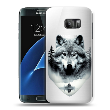 Силиконовый противоударный чехол на Samsung Galaxy S7 с принтом Волк в лесу Силиконовый противоударный чехол на Samsung Galaxy S7 с принтом Волк в лесу