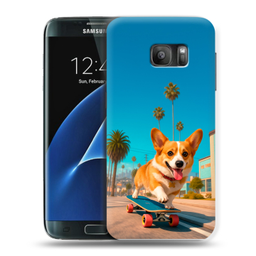 Силиконовый противоударный чехол на Samsung Galaxy S7 с принтом Корги на скейте