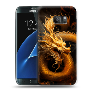 Силиконовый противоударный чехол на Samsung Galaxy S7 с принтом Золотой дракон Силиконовый противоударный чехол на Samsung Galaxy S7 с принтом Золотой дракон