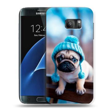 Силиконовый противоударный чехол на Samsung Galaxy S7 с принтом Мопс в шапке