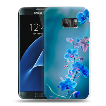 Силиконовый противоударный чехол на Samsung Galaxy S7 с принтом Голубые цветы