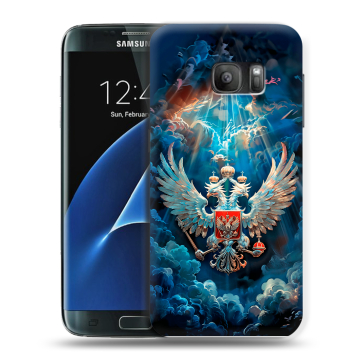 Силиконовый противоударный чехол на Samsung Galaxy S7 с принтом Герб флаг России