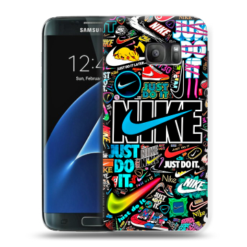 Силиконовый противоударный чехол на Samsung Galaxy S7 с принтом найк nike черный Силиконовый противоударный чехол на Samsung Galaxy S7 с принтом найк nike черный