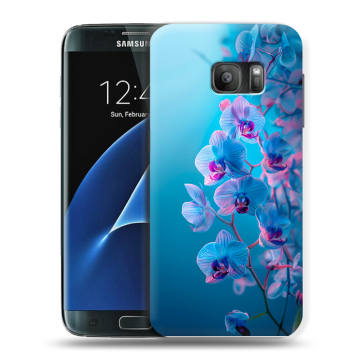 Силиконовый противоударный чехол на Samsung Galaxy S7 с принтом голубые орхидеи