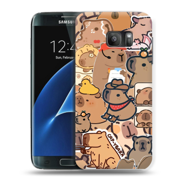 Силиконовый противоударный чехол на Samsung Galaxy S7 с принтом капибара Силиконовый противоударный чехол на Samsung Galaxy S7 с принтом капибара