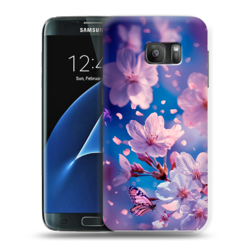 Силиконовый противоударный чехол на Samsung Galaxy S7 с принтом цветы бабочки