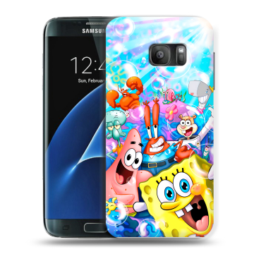 Силиконовый противоударный чехол на Samsung Galaxy S7 с принтом спанчбоб спанч боб