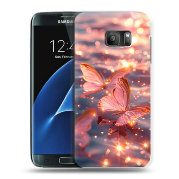 Силиконовый противоударный чехол на Samsung Galaxy S7 с принтом бабочки розовые
