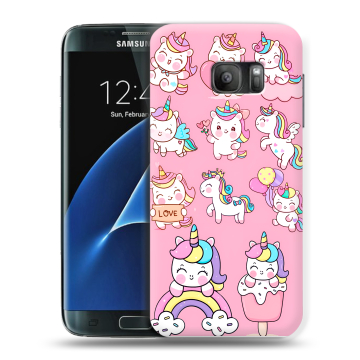 Силиконовый противоударный чехол на Samsung Galaxy S7 с принтом Единороги и радуга Силиконовый противоударный чехол на Samsung Galaxy S7 с принтом Единороги и радуга