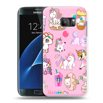 Силиконовый противоударный чехол на Samsung Galaxy S7 с принтом розовые единороги