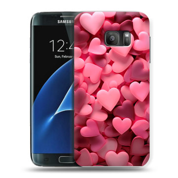 Силиконовый противоударный чехол на Samsung Galaxy S7 с принтом розовые сердечки