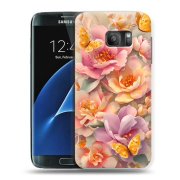 Силиконовый противоударный чехол на Samsung Galaxy S7 с принтом Цветы и бабочки Силиконовый противоударный чехол на Samsung Galaxy S7 с принтом Цветы и бабочки