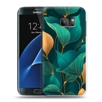 Силиконовый противоударный чехол на Samsung Galaxy S7 с принтом Листья и золото Силиконовый противоударный чехол на Samsung Galaxy S7 с принтом Листья и золото