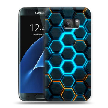 Силиконовый противоударный чехол на Samsung Galaxy S7 с принтом Неоновые соты Силиконовый противоударный чехол на Samsung Galaxy S7 с принтом Неоновые соты