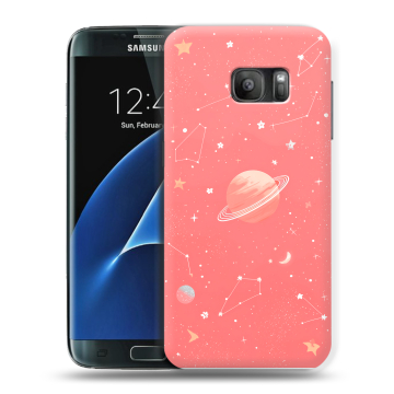 Силиконовый противоударный чехол на Samsung Galaxy S7 с принтом Розовый космос Силиконовый противоударный чехол на Samsung Galaxy S7 с принтом Розовый космос