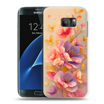 Силиконовый противоударный чехол на Samsung Galaxy S7 с принтом Цветы и бабочки Силиконовый противоударный чехол на Samsung Galaxy S7 с принтом Цветы и бабочки