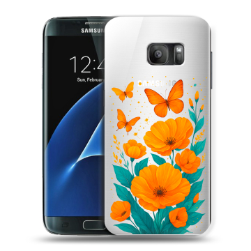 Силиконовый противоударный чехол на Samsung Galaxy S7 с принтом цветы бабочки Силиконовый противоударный чехол на Samsung Galaxy S7 с принтом цветы бабочки