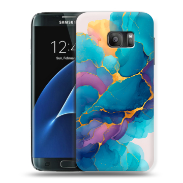 Силиконовый противоударный чехол на Samsung Galaxy S7 с принтом Мрамор блестки Силиконовый противоударный чехол на Samsung Galaxy S7 с принтом Мрамор блестки