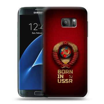 Силиконовый противоударный чехол на Samsung Galaxy S7 с принтом Флаг Герб СССР Силиконовый противоударный чехол на Samsung Galaxy S7 с принтом Флаг Герб СССР