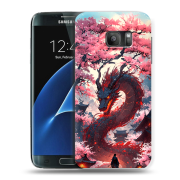 Силиконовый противоударный чехол на Samsung Galaxy S7 с принтом Дракон Японский