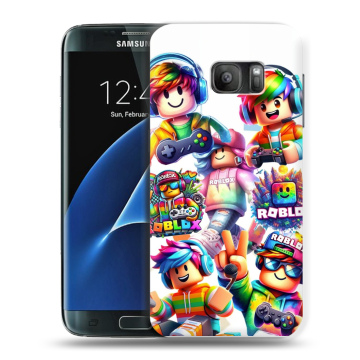Силиконовый противоударный чехол на Samsung Galaxy S7 с принтом Roblox Роблокс