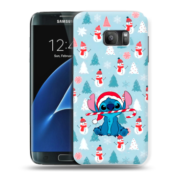 Силиконовый противоударный чехол на Samsung Galaxy S7 с принтом Стич Новый год Силиконовый противоударный чехол на Samsung Galaxy S7 с принтом Стич Новый год