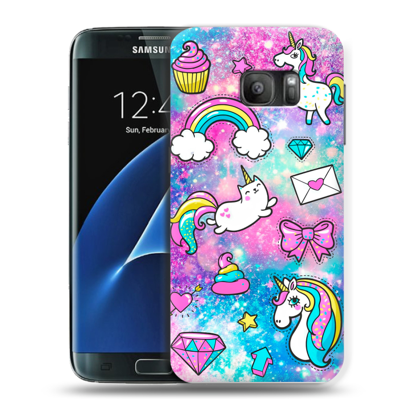 Силиконовый противоударный чехол на Samsung Galaxy S7 с принтом Единороги Силиконовый противоударный чехол на Samsung Galaxy S7 с принтом Единороги