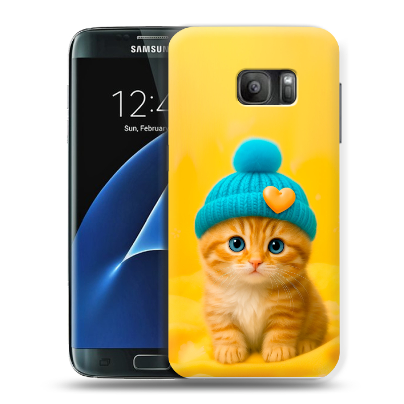 Силиконовый противоударный чехол на Samsung Galaxy S7 с принтом Котенок в шапке Силиконовый противоударный чехол на Samsung Galaxy S7 с принтом Котенок в шапке