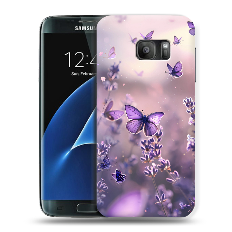 Силиконовый противоударный чехол на Samsung Galaxy S7 с принтом бабочки и лаванда Силиконовый противоударный чехол на Samsung Galaxy S7 с принтом бабочки и лаванда