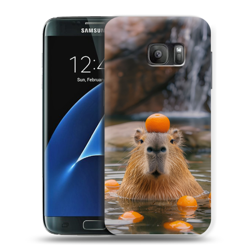 Силиконовый противоударный чехол на Samsung Galaxy S7 с принтом Капибара с апельсином Силиконовый противоударный чехол на Samsung Galaxy S7 с принтом Капибара с апельсином