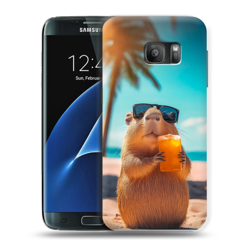 Силиконовый противоударный чехол на Samsung Galaxy S7 с принтом Капибара Силиконовый противоударный чехол на Samsung Galaxy S7 с принтом Капибара