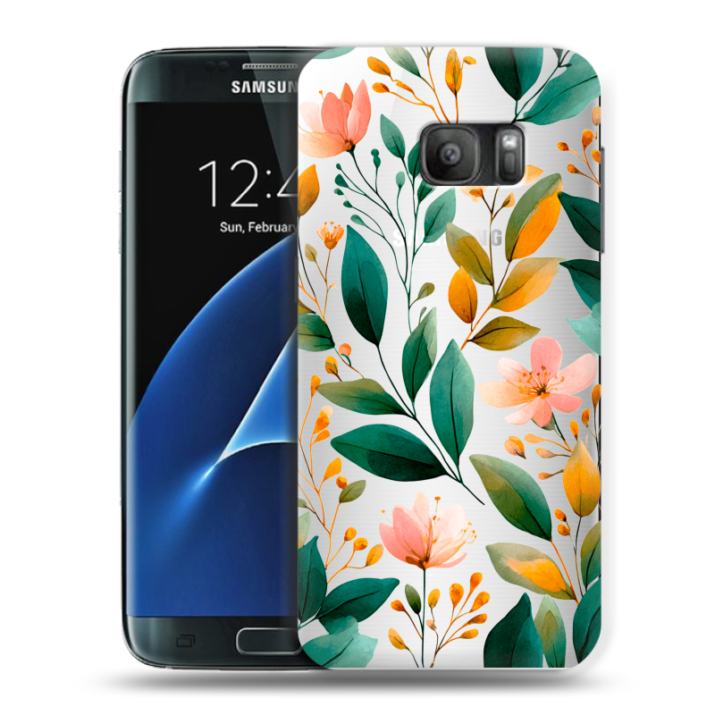 Силиконовый противоударный чехол на Samsung Galaxy S7 с принтом Цветы паттерн Силиконовый противоударный чехол на Samsung Galaxy S7 с принтом Цветы паттерн
