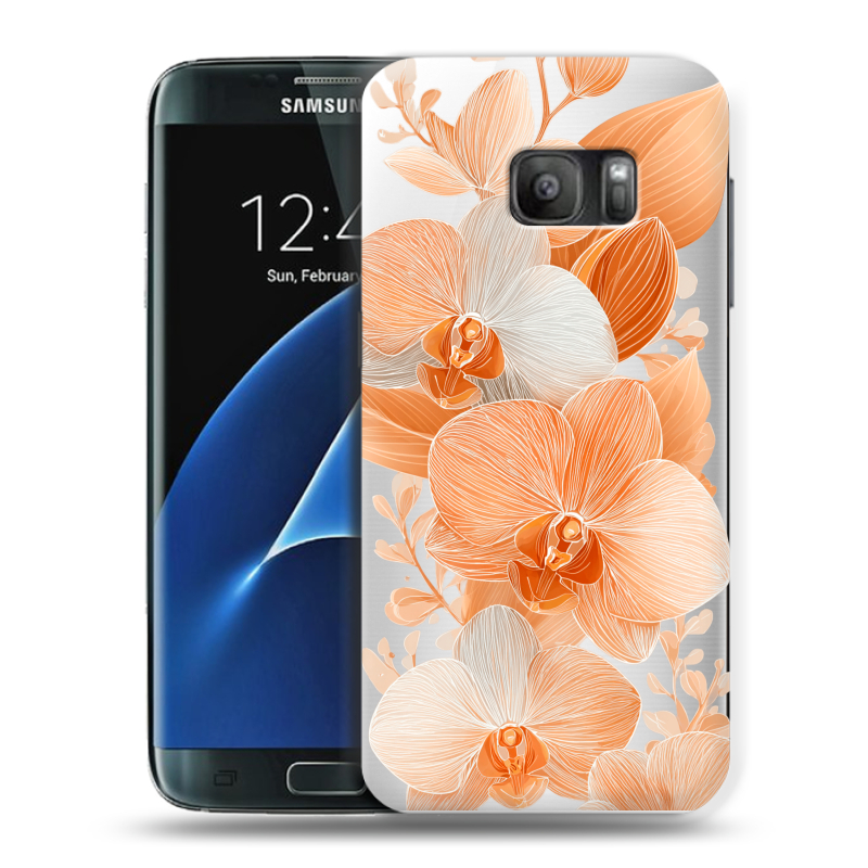 Силиконовый противоударный чехол на Samsung Galaxy S7 с принтом Бежевые цветы Силиконовый противоударный чехол на Samsung Galaxy S7 с принтом Бежевые цветы