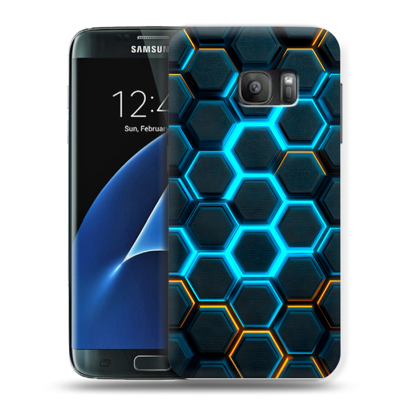 Силиконовый противоударный чехол на Samsung Galaxy S7 с принтом Неоновые соты Силиконовый противоударный чехол на Samsung Galaxy S7 с принтом Неоновые соты