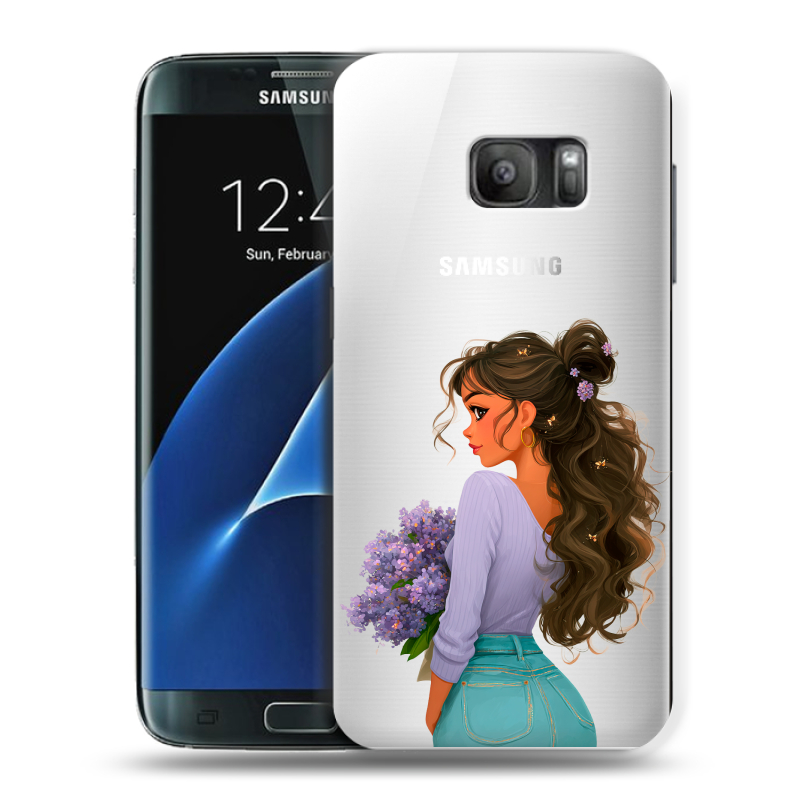 Силиконовый противоударный чехол на Samsung Galaxy S7 с принтом девушка цветы Силиконовый противоударный чехол на Samsung Galaxy S7 с принтом девушка цветы