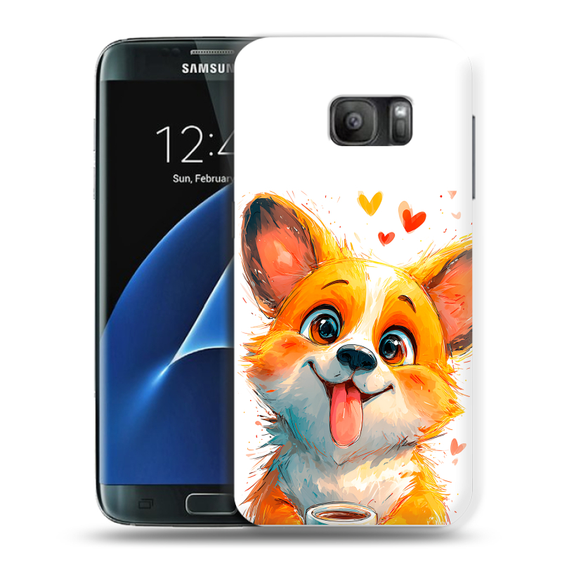 Силиконовый противоударный чехол на Samsung Galaxy S7 с принтом корги Силиконовый противоударный чехол на Samsung Galaxy S7 с принтом корги