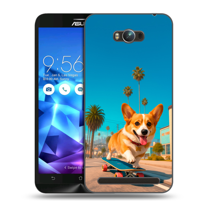 Пластиковый чехол на ASUS ZenFone Max с принтом Корги на скейте Пластиковый чехол на ASUS ZenFone Max с принтом Корги на скейте