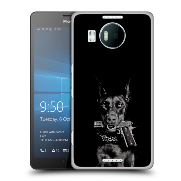 Пластиковый чехол на Microsoft Lumia 950 XL с принтом Доберман и пистолет Пластиковый чехол на Microsoft Lumia 950 XL с принтом Доберман и пистолет
